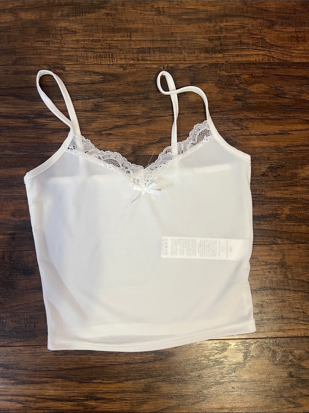 SHEIN White Ribbed Lace-Trim Camisole Tank